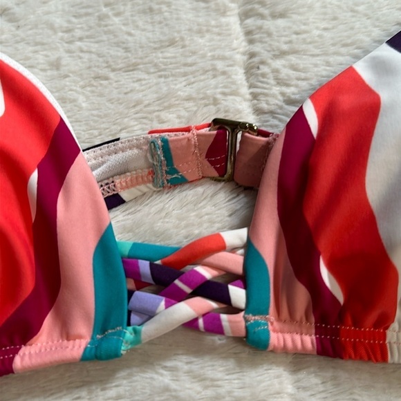 Bar III Multi Waves Printed Strappy Bralette Bikini Swim Top Pink Purple size L - Picture 12 of 14
